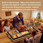 Warming Trays for Buffets Party, 32"x18", Tempered Glass Food Warmer, Black | Keep Food Warm, Gold Handles Food Warming Mat for Daily Use, With Thermostat, Button Temperature Control, Full Surface Warm