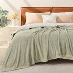 EMME Muslin and Fleece Twin Blanket Reversible - 60"*80" Sage Green Soft Warm Throw Blankets for Couch Bed Picnic Travel Bed