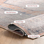 nuLOOM 2x3 Machine Washable Rain Haven Vintage Medallion Area Rug, Peach, Traditional Faded Design, Non-Slip Backing, Stain Resistant, For Bedroom, Dining Room, Living Room, Kitchen