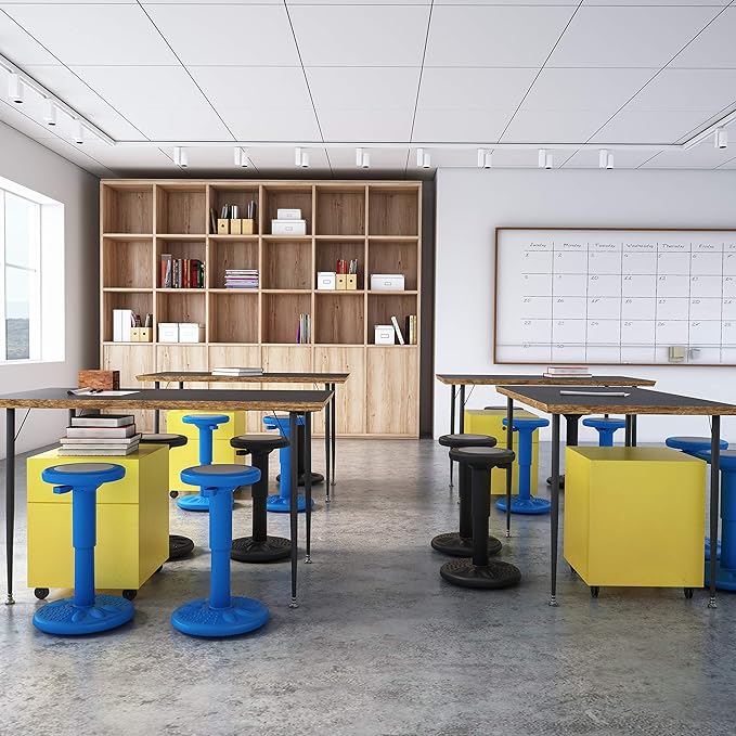 Studico ActiveChairs Adjustable Wobble Chair, Flexible Classroom Seating improves Focus, Posture & Helps ADHD/ADD. Classroom Stools, Active Wobble Chairs, Adjusts from 16.65" to 23.75" Ages 13-18 Blue
