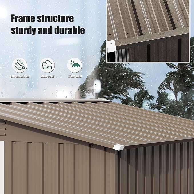 8FT x 6FT Outdoor Storage Shed, Waterproof, Lockable Door Metal Tool Shed with Sliding Door and Air Vents, Storage House for Gardening Tools, Metal Storage Shed for Garden, Backyard, Lawn