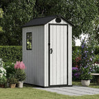 3.4x5.3 FT Resin Outdoor Storage Shed, 125 Cuft Garden Tool Sheds & Outdoor Storage Plastic Shed with Floor, 7FT Tall Backyard Outside Lawn Mower Storage Shed with Side Window, Cemented Grey