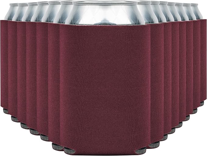 Blank Beer Can Coolers Sleeves (14-Pack) Soft Insulated Beer Can Cooler Sleeves - HTV Friendly Plain Can Sleeves for Beer Cans & Bottles - Blanks for Vinyl Projects Wedding Favors & Gifts (Burgundy)