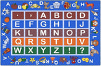 Machine Washable Educational Alphabet Design Non-Slip Rubberback 3x5 Kid's Area Rug for Playroom, Kid's Room, Bedroom, Kindergarten, 3'3" x 5', Blue