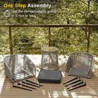 EAST OAK Breezeway Patio Furniture Set, 3-Piece Outside Bistro Set Handwoven Rattan Wicker Chairs with Waterproof Cushions, Tempered Glass Table, Outdoor Conversation Set, Light Grey & Dark Grey