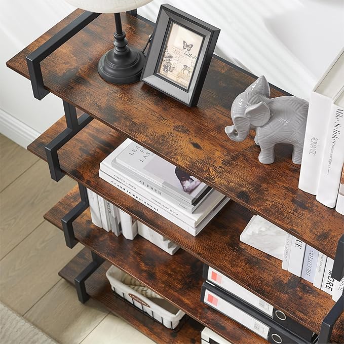 4-Tier Bookshelf-Industrial Bookcase, Rustic Open Book Shelf, Vintage Freestanding Bookshelves, Metal Frame and Solid Wood, Living room, Office, Bedroom Storage