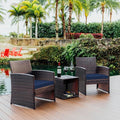 Nestl Wicker Outdoor Furniture Set - 3 Piece Patio Bistro Set (Brown/Navy)