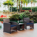 Nestl Wicker Outdoor Furniture Set - 3 Piece Patio Bistro Set (Brown/Navy)