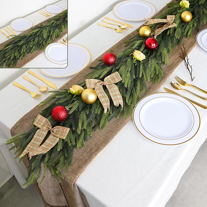 6FT Artificial Norfolk Pine Garland 2 Pack – Dense Green Christmas Garland, Real Touch Holiday Greenery for Front Door, Fireplace Mantel, Staircase, Indoor Outdoor Home Decoration