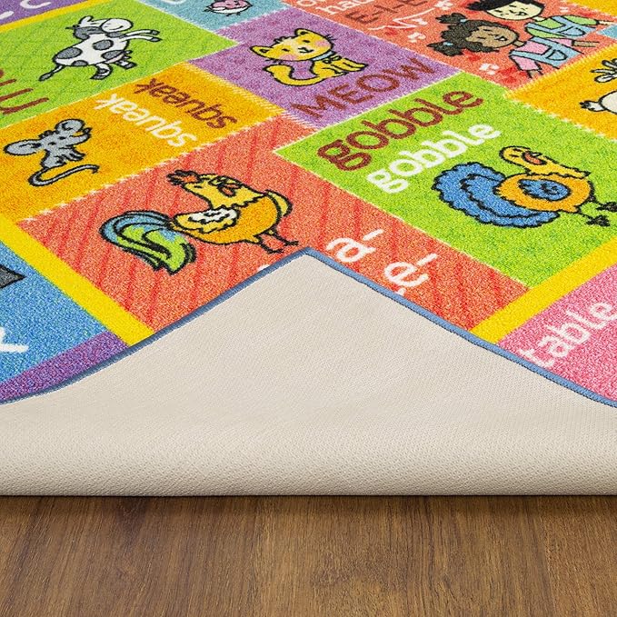 KC Cubs ABC Alphabet Animal Sounds Educational Learning & Fun Game Play Area Non Slip Boy & Girl Kids Rug Carpet for Children Bedroom, Toddler Classroom & Baby Playroom Floor Mat, Playtime Activity