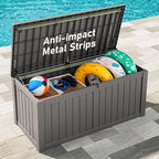 Outdoor Storage Box, Resin Deck Boxes Indoor and outdoor, Waterproof Storage Box Lockable Lid (Grey, 120 Gallon)