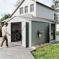 YOPTO 12X10 FT Metal Outdoor Storage Shed W/Flower Pot Stand,White | 3 Lockable Doors,Air Vent,Sloped Roof,Reinforced Structure,Waterproof Outdoor Shed for Garden,Patio,Backyard,Lawn