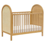 babyletto Bondi Cane 3-in-1 Convertible Crib with Toddler Bed Conversion Kit in Honey with Natural Cane, Greenguard Gold Certified