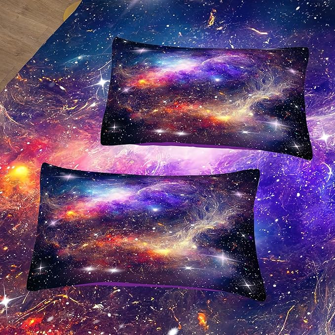 Tailor Shop Galaxy Comforter Space Kids Bedding Set Twin Size, Purple Comforter for Girls with 1 Pillowcase