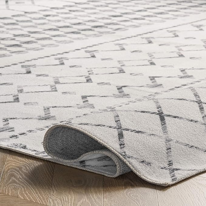 nuLOOM Moroccan Blythe Machine Washable Area Rug, 4' x 6', Grey, Rectangular, 0.1" Thick