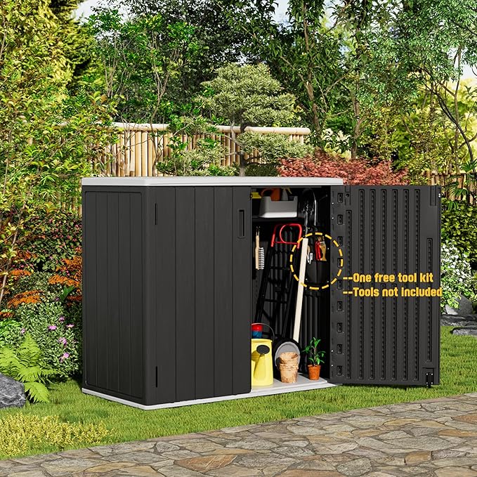 Large Outdoor Storage Box,Resin Sheds&Outdoor Storage Waterproof/Lockable,Outdoor Storage Cabinets for Balcony,Garage,Backyard (37Cu.ft-Black White)