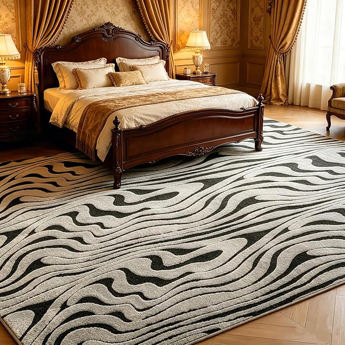 Washable Area Carpet 6′6″ × 9′10″ for Living Room Bedroom, Zebra | Soft Cozy Fluffy Mid Pile Machine Washable Non Slip Boho Modern Accent Rug for Dining Room Nursery Kids Room Dorm Hotel