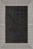 nuLOOM 5' x 8' Outdoor Area Rug, Casual Design With Striped Border, Stain Resistant, Highly Durable, For Patio, Balcony, Bedroom, Living Room, Dining Room, Bathroom, Black