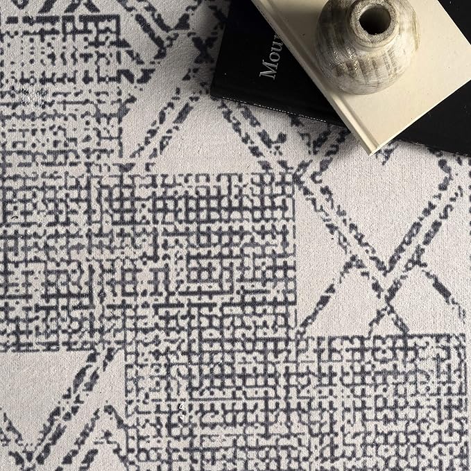 nuLOOM Mia Machine Washable Geometric Medallion Ultra Thin Area Rug, 9' x 12', Light Grey