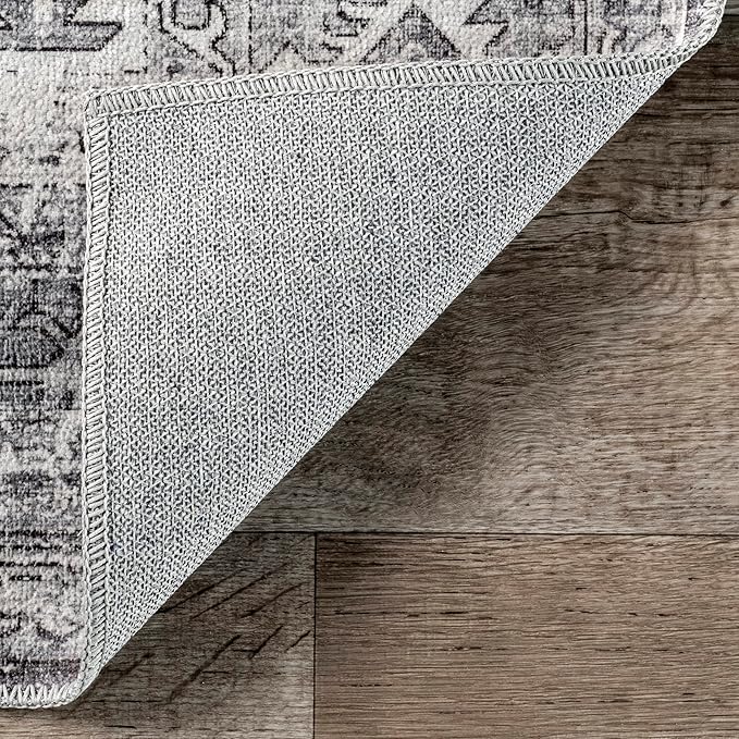 nuLOOM Gracie Distressed Medallion Machine Washable Ultra Thin Area Rug, 4x6, Grey