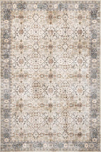 nuLOOM Annelle Floral Border Machine Washable Ultra Thin Area Rug, 4' x 6', Beige