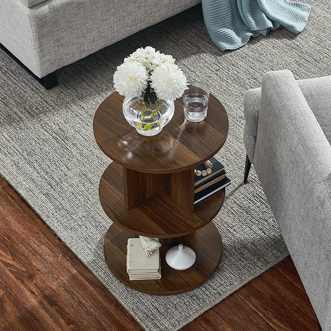 ECYIL Double Layered Independent Storage Rack, Full Circular Color Blocking Bookshelf, Suitable for Home, Office, Living Room, etc (walnut)