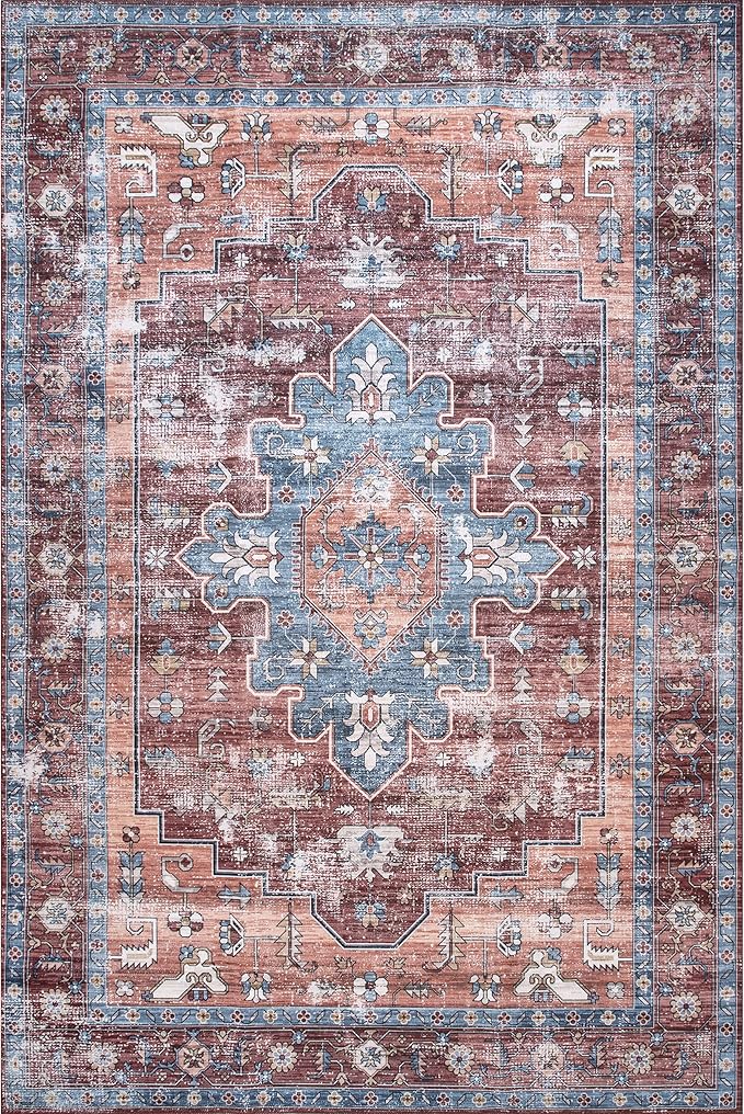 nuLOOM Zena Medallion Machine Washable Ultra Thin Area Rug, 6', Rust