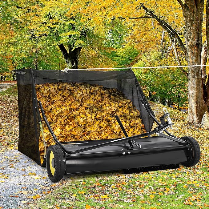 GAOMON 50'' Tow Behind Lawn Sweeper,Pull Behind Lawn Sweeper,with 26 Cu. Ft. Large Capacity Leaf Collector,Adjustable Sweeping Height for Yard, Lawn, Farm