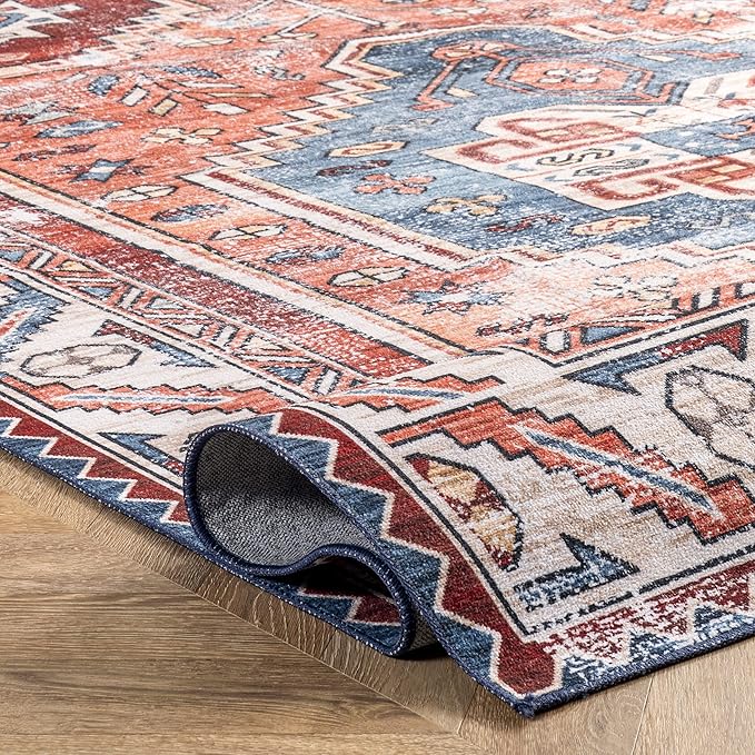 nuLOOM Marli Machine Washable Faded Medallion Ultra Thin Area Rug, 8x10, Rust