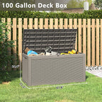 100 Gallon Deck Box Lockable Rattan Outdoor Storage Box waterproof Outdoor Container for Patio Furniture Cushions, Pillow