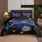 Full Size Comforter Set for Boys, Gamer Bedding Set, 3 Pieces, Gamepad 06, Polyester, All Seasons, Machine Wash