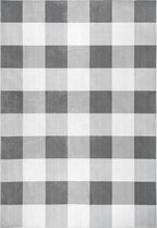 nuLOOM Lucy Machine Washable Farmhouse Buffalo Plaid Ultra Thin Area Rug, 6' Square, Grey