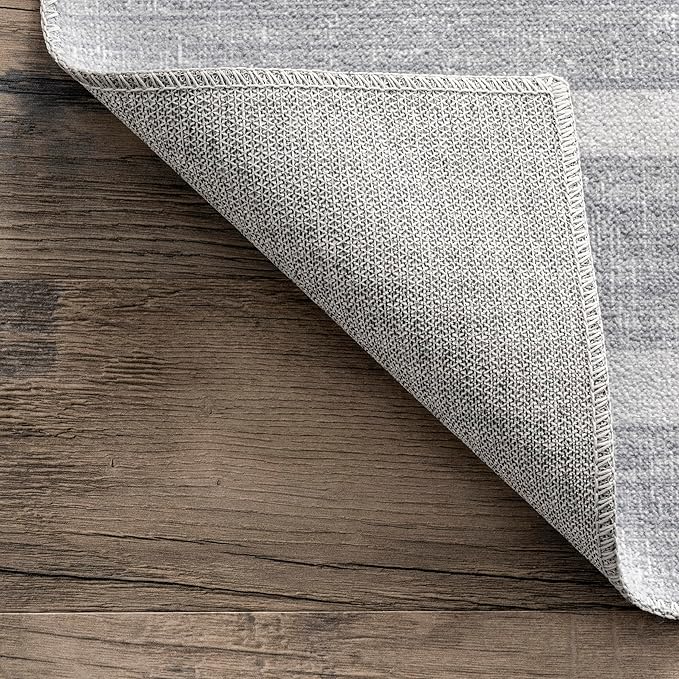 nuLOOM Starfish and Stripes Machine Washable Ultra Thin Area Rug, 6' x 9', Light Grey