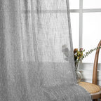 MYSKY HOME Sheer Curtains for Bedroom, Kitchen Curtain Panels Cotton Polyester Blend Fabric Linen Look Texture Light Filtering Privacy Drapes, Farmhouse Home Decor, 50" x 63", Dark Grey, 2 Pieces