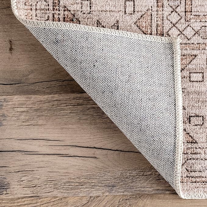 nuLOOM Amie Persian Border Machine Washable Ultra Thin Area Rug, 4' x 6', Light Brown