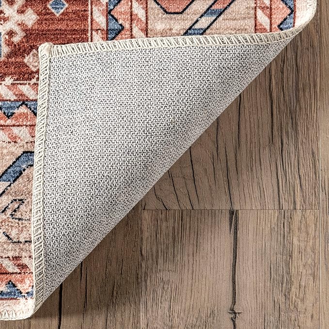 nuLOOM Órla Tribal Bordered Machine Washable Ultra Thin Area Rug, 5' x 8', Rust