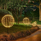 LIGHTSHARE 10IN 48LED Light Ball Yard Decoration Pathway Lights Sphere Light with Fold Flat Metal Frame Indoor Outdoor Waterproof Garden Lights, Brown Frame / Warm White Lights, 10