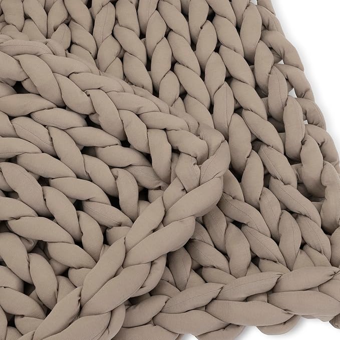 Nuzzie Chunky Knit Weighted Blanket - Breathable, Cooling, Hand Made Knit Throw Blanket for Sleep for Relaxation - Machine Washable, Stylish Design (Taupe, Throw | 12lbs | 44"x60")