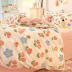 MorroMorn Twin Bedding Sets, Pink Tulips Floral Duvet Cover Set, Plush Fluffy Comforter Covers Lightweight Blanket Ultra Soft Cute for Girls Kids Toddler Teen Preppy Twin/Twin XL Size