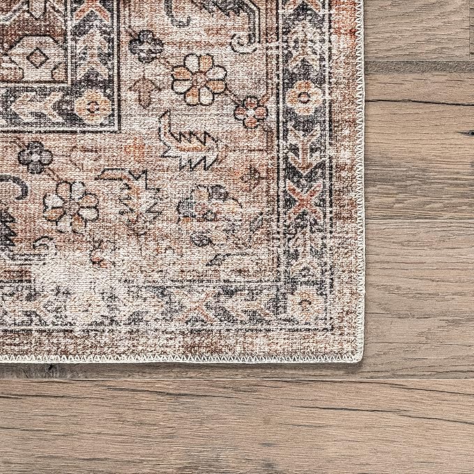 nuLOOM Gwyn Distressed Machine Washable Ultra Thin Runner Rug, 2' 6" x 8', Beige