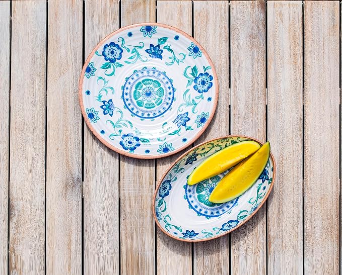 TarHong Rio Turquoise Floral Salad Plate, 8.5", Melamine, Set of 6