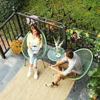 SONGMICS 3-Piece Outdoor Seating Acapulco Chair, Modern Patio Furniture Set, Glass Top Table and 2 Chairs, Indoor and Outdoor Conversation Bistro Set, Light Green UGGF011C01