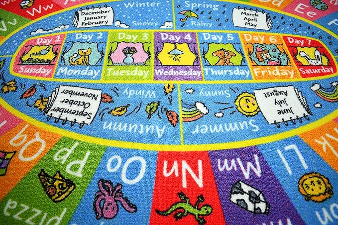 KC Cubs ABC Alphabet, Seasons, Months and Days of The Week Educational Learning & Fun Game Play Area Non Slip Boy & Girl Kids Rug Carpet for Children Bedroom, Toddler Classroom & Baby Playroom Mat