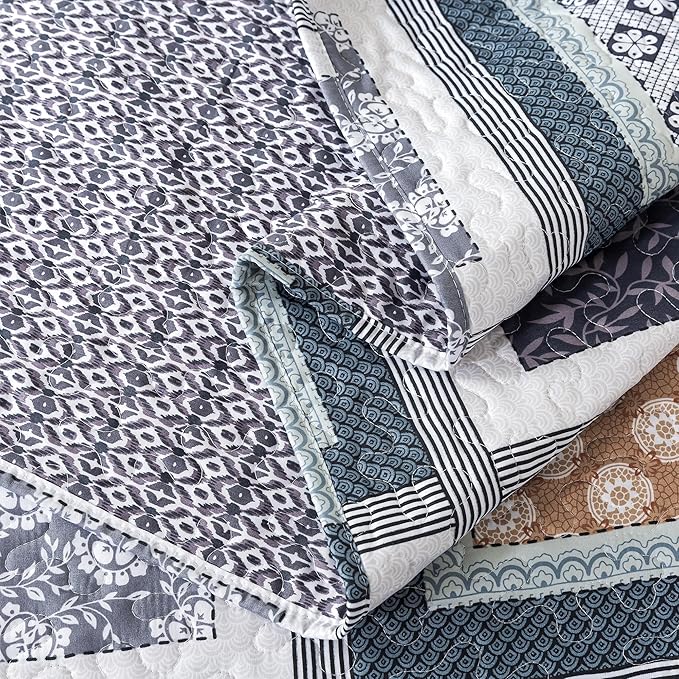 NEWLAKE Quilt Bedspread Sets - Bohemian Farmhouse Pattern Reversible Coverlet Set, King Size