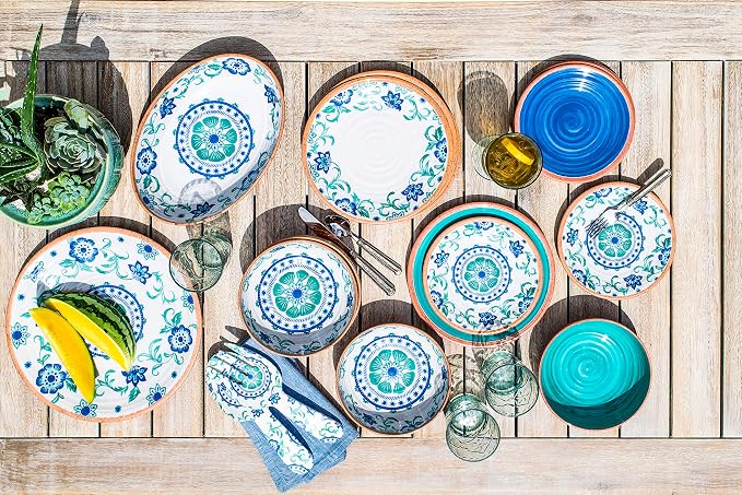 TarHong Rio Turquoise Floral Salad Plate, 8.5", Melamine, Set of 6