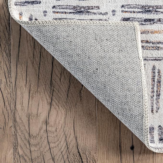 nuLOOM Mitzi Abstract Lines Machine Washable Ultra Thin Area Rug, 5' x 8', Light Grey