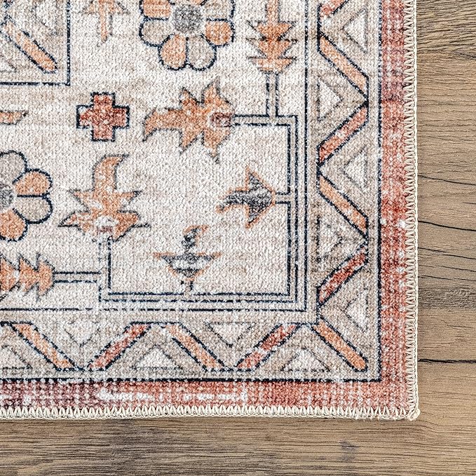 nuLOOM Dania Machine Washable Medallion Ultra Thin Area Rug, 3' x 5', Rust