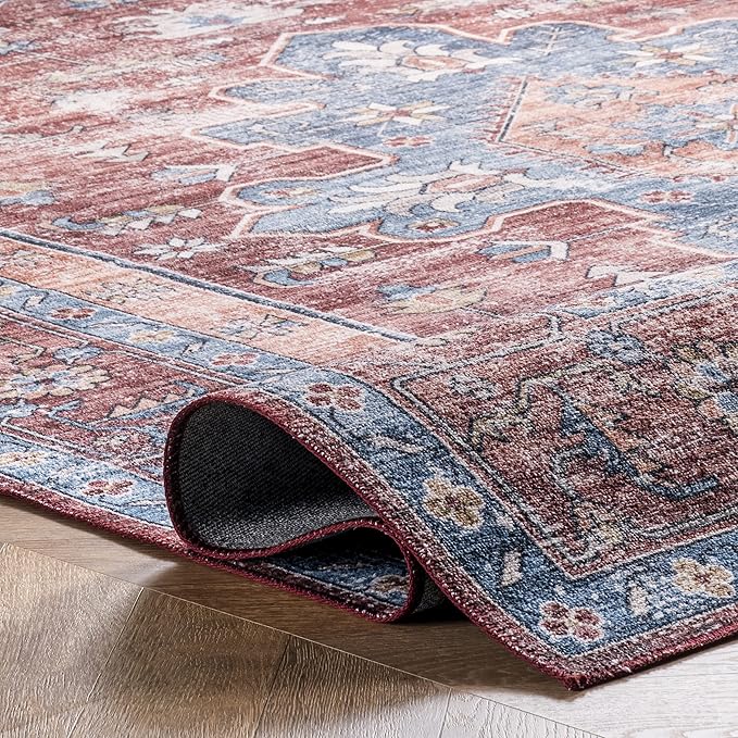 nuLOOM Zena Medallion Machine Washable Ultra Thin Runner Rug, 2' 6" x 12', Rust