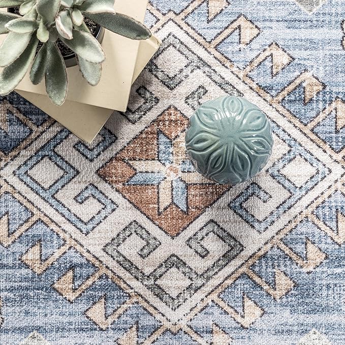 nuLOOM Elowyn Machine Washable Medallion Ultra Thin Area Rug, 4' x 6', Multi