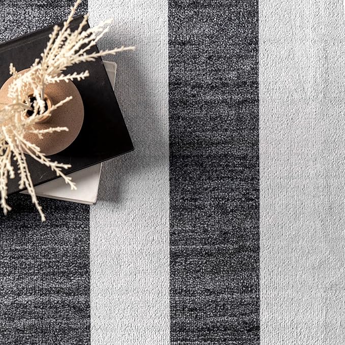 nuLOOM Sharri Modern Striped Machine Washable Ultra Thin Area Rug, 4' x 6', Grey